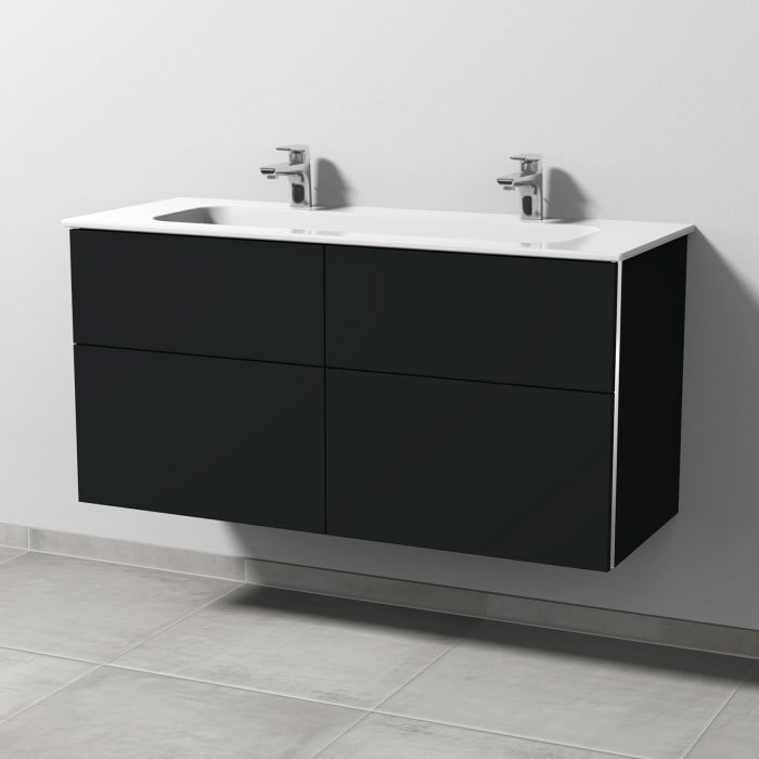 Sanipa 3way Kombination mit Keramik-Doppelwaschtisch Design 120 cm, 4 Auszüge mit Griff-Leiste