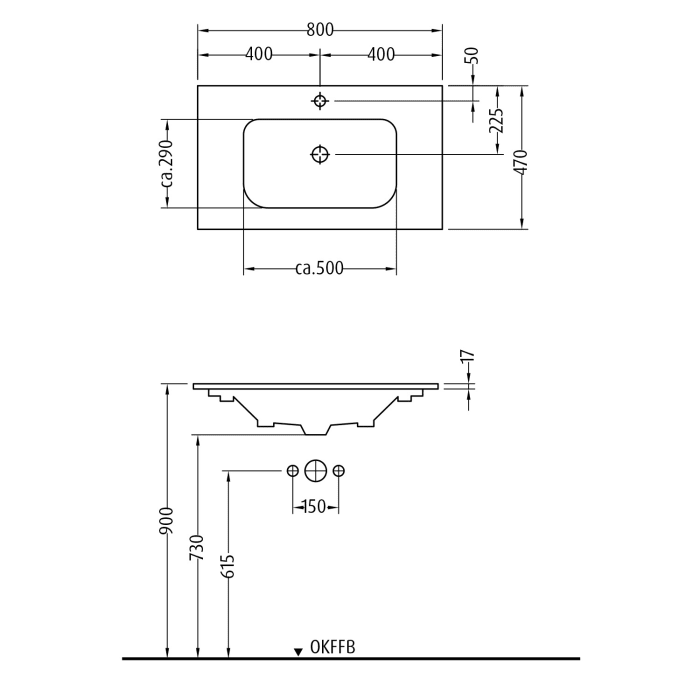 Sanipa 3way Kombination mit Keramikwaschtisch Design 80 cm, 2 Auszüge mit Griff-Leiste