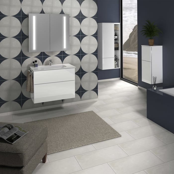 Sanipa 3way Kombination mit Keramikwaschtisch Design 80 cm, 2 Auszüge mit Griff-Leiste