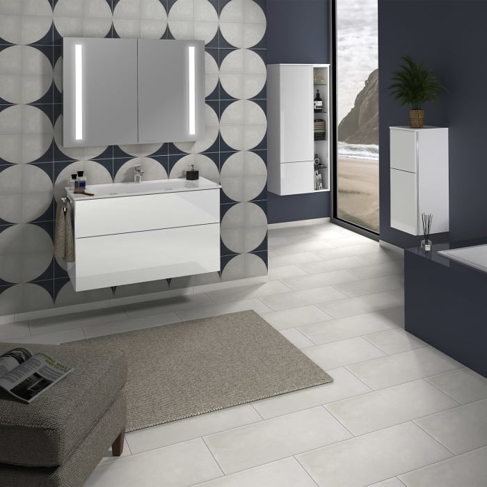 Sanipa 3way Kombination mit Keramikwaschtisch Design 100 cm, 2 Auszüge mit Griff-Leiste