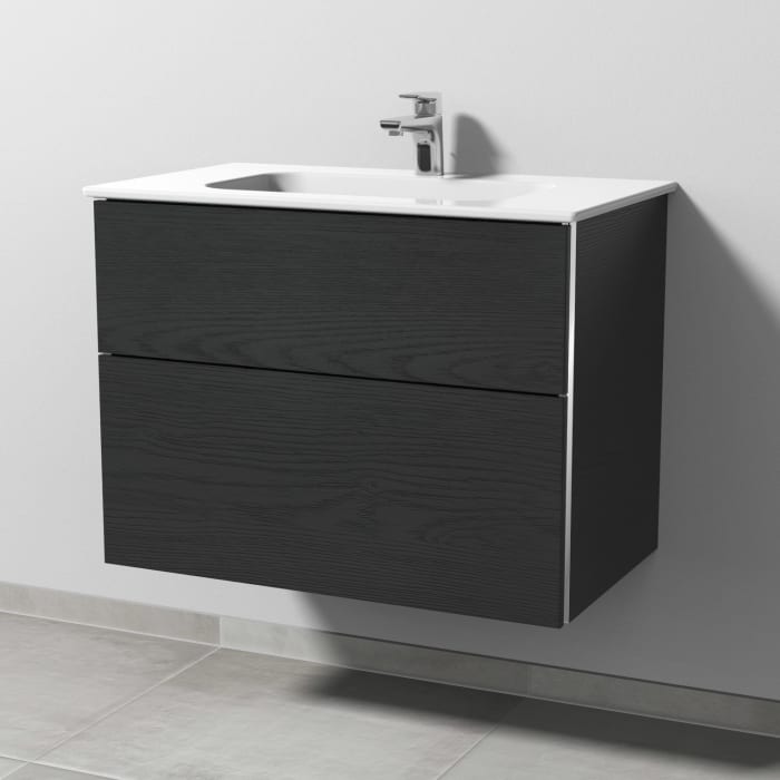 Sanipa 3way Kombination mit Keramikwaschtisch Design 80 cm, 2 Auszüge mit Griff-Leiste