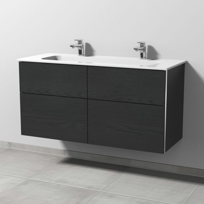 Sanipa 3way Kombination mit Keramik-Doppelwaschtisch Design 120 cm, 4 Auszüge mit Griff-Leiste