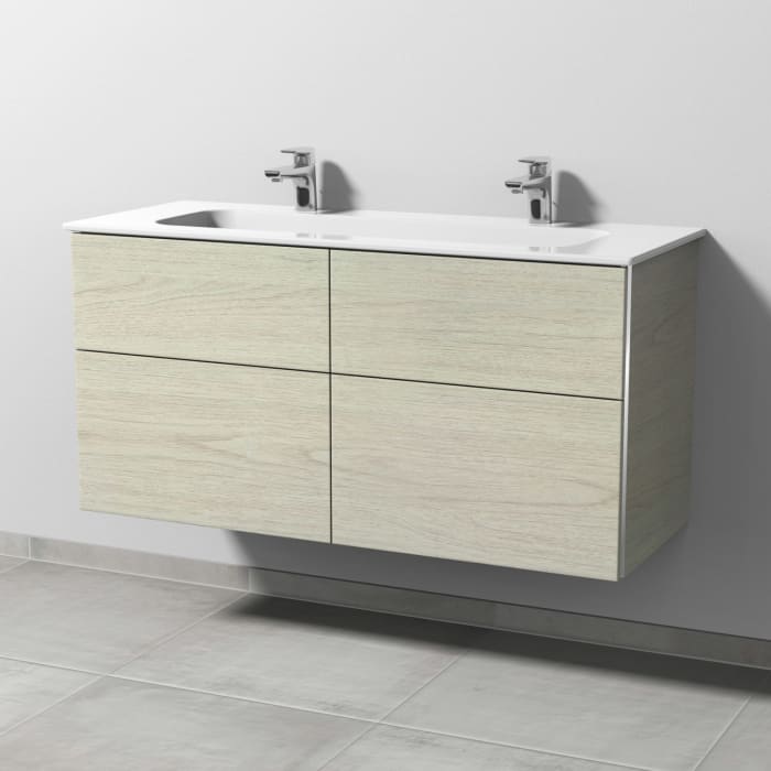 Sanipa 3way Kombination mit Keramik-Doppelwaschtisch Design 120 cm, 4 Auszüge mit Griff-Leiste