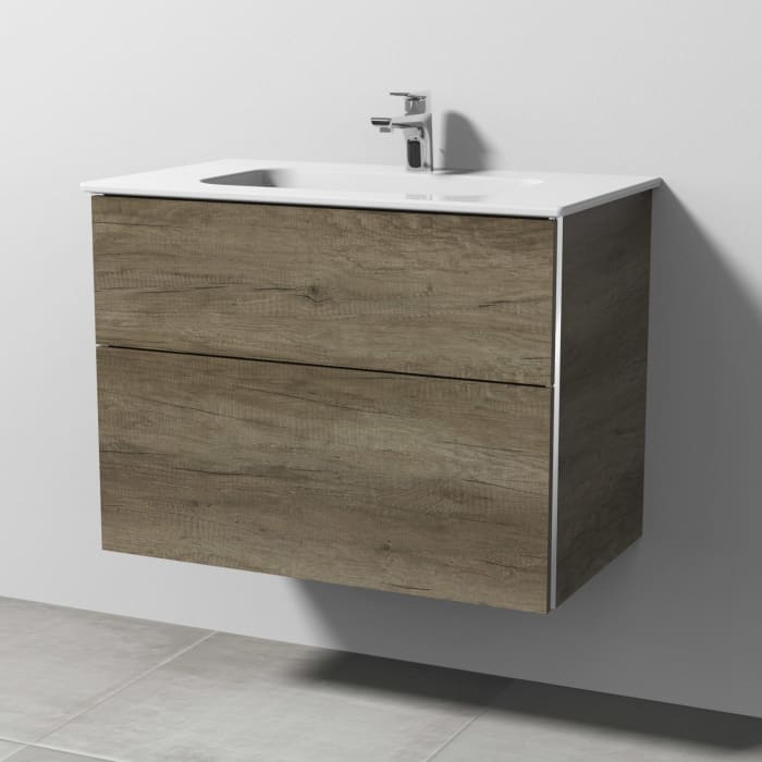 Sanipa 3way Kombination mit Keramikwaschtisch Design 80 cm, 2 Auszüge mit Griff-Leiste