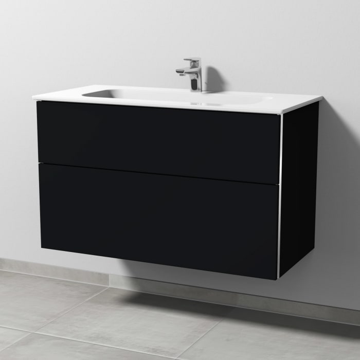 Sanipa 3way Kombination mit Keramikwaschtisch Design 100 cm, 2 Auszüge mit Griff-Leiste