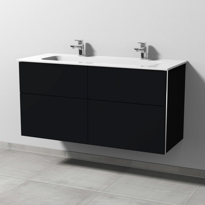 Sanipa 3way Kombination mit Keramik-Doppelwaschtisch Design 120 cm, 4 Auszüge mit Griff-Leiste