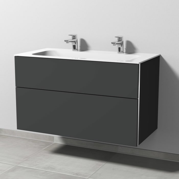 Sanipa 3way Kombination mit Keramik-Doppelwaschtisch Finion 100 cm, 2 Auszüge mit Griff-Leiste