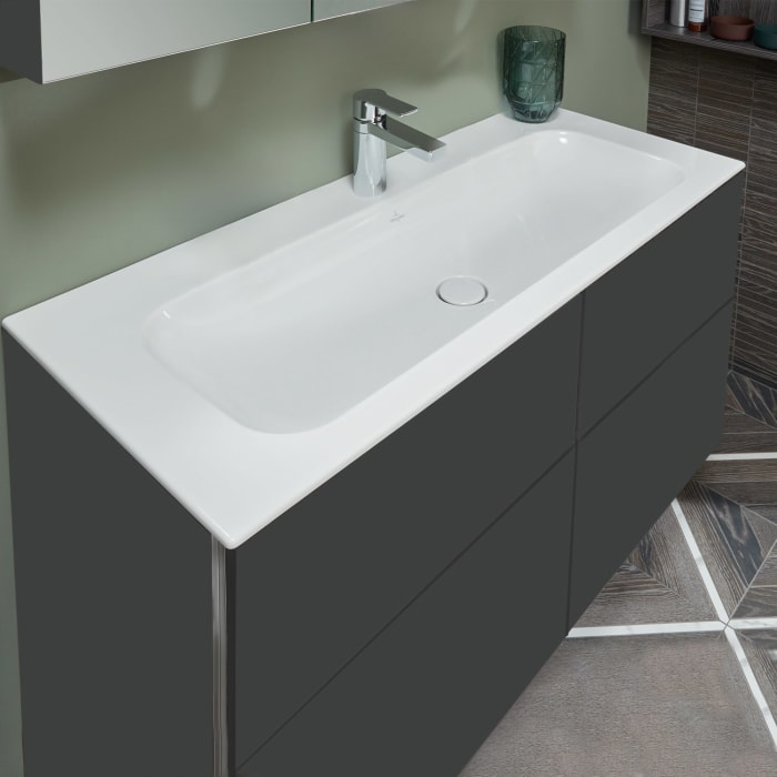 Sanipa 3way Kombination mit Keramikwaschtisch Finion 120 cm, 4 Auszüge mit Griff-Leiste