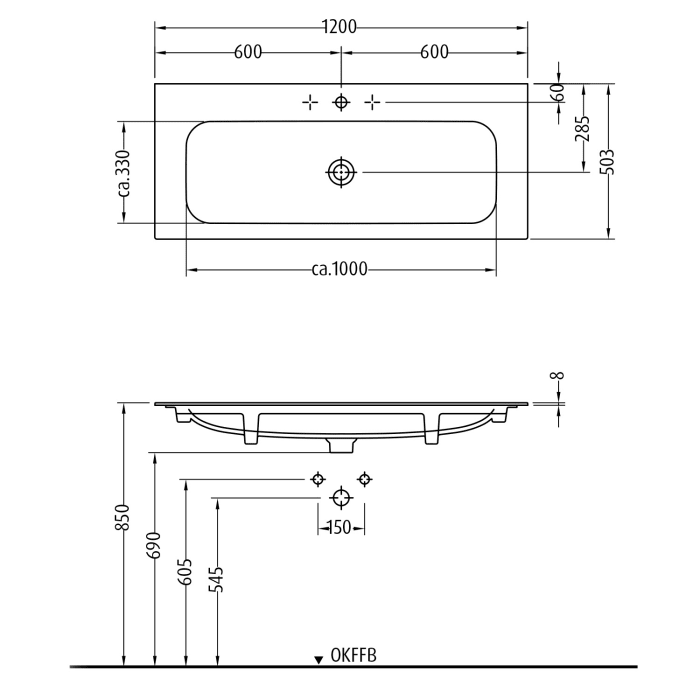 Sanipa 3way Kombination mit Keramikwaschtisch Finion 120 cm, 4 Auszüge mit Griff-Leiste