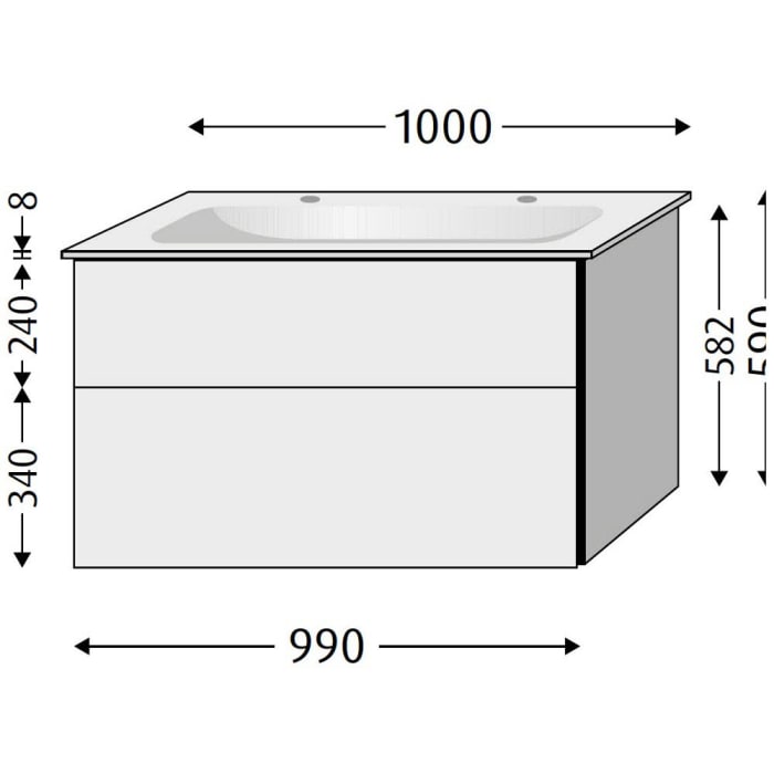 Sanipa 3way Kombination mit Keramik-Doppelwaschtisch Finion 100 cm, 2 Auszüge mit Griff-Leiste