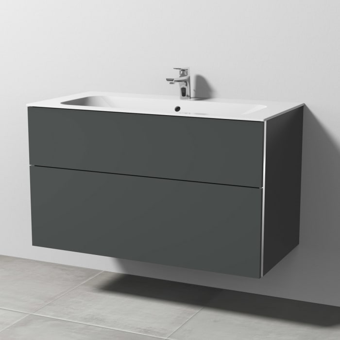 Sanipa 3way Kombination mit Keramikwaschtisch Finion 100 cm, 2 Auszüge mit Griff-Leiste