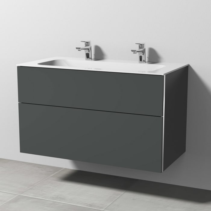 Sanipa 3way Kombination mit Keramik-Doppelwaschtisch Finion 100 cm, 2 Auszüge mit Griff-Leiste