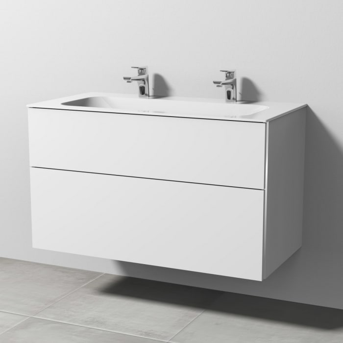 Sanipa 3way Kombination mit Keramik-Doppelwaschtisch Finion 100 cm, 2 Auszüge mit Griff-Leiste