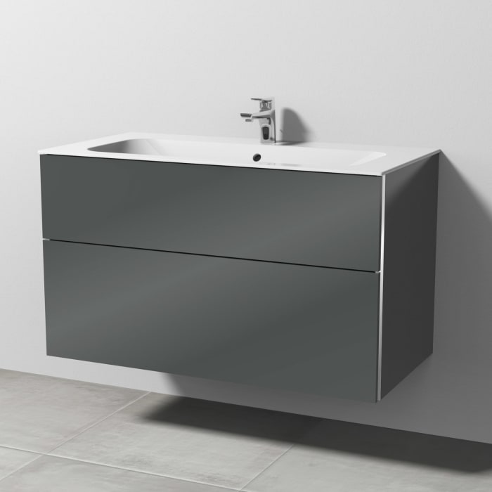 Sanipa 3way Kombination mit Keramikwaschtisch Finion 100 cm, 2 Auszüge mit Griff-Leiste