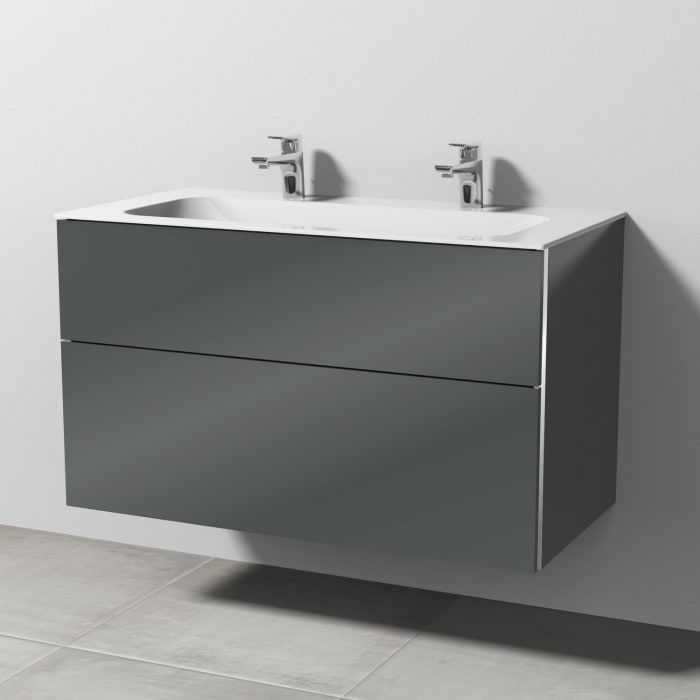 Sanipa 3way Kombination mit Keramik-Doppelwaschtisch Finion 100 cm, 2 Auszüge mit Griff-Leiste