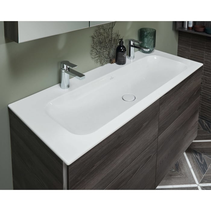 Sanipa 3way Kombination mit Keramik-Doppelwaschtisch Finion 120 cm, 4 Auszüge mit Griff-Leiste