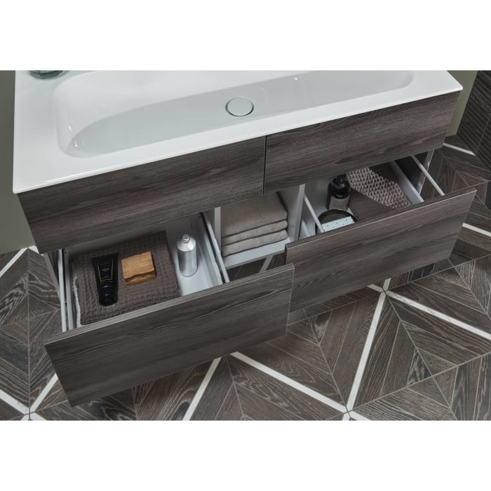 Sanipa 3way Kombination mit Keramikwaschtisch Finion 120 cm, 4 Auszüge mit Griff-Leiste