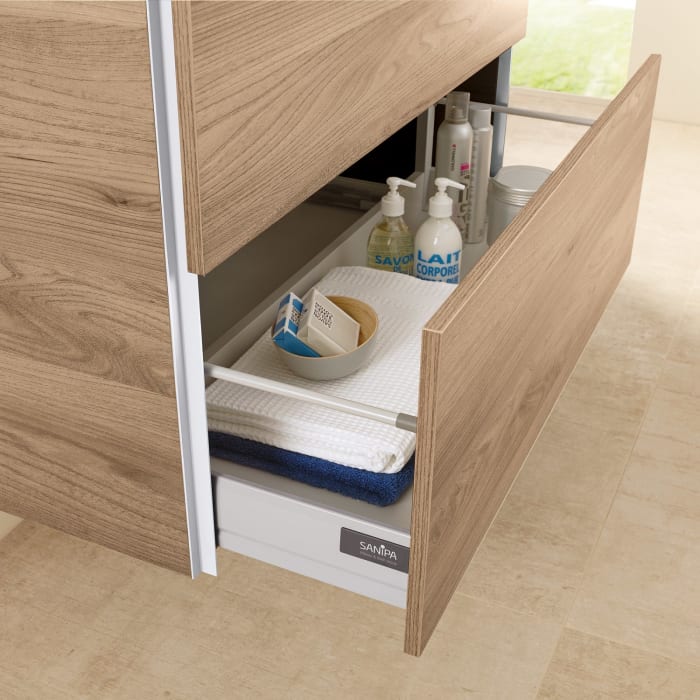 Sanipa 3way Kombination mit Keramik-Doppelwaschtisch Finion 100 cm, 2 Auszüge mit Griff-Leiste