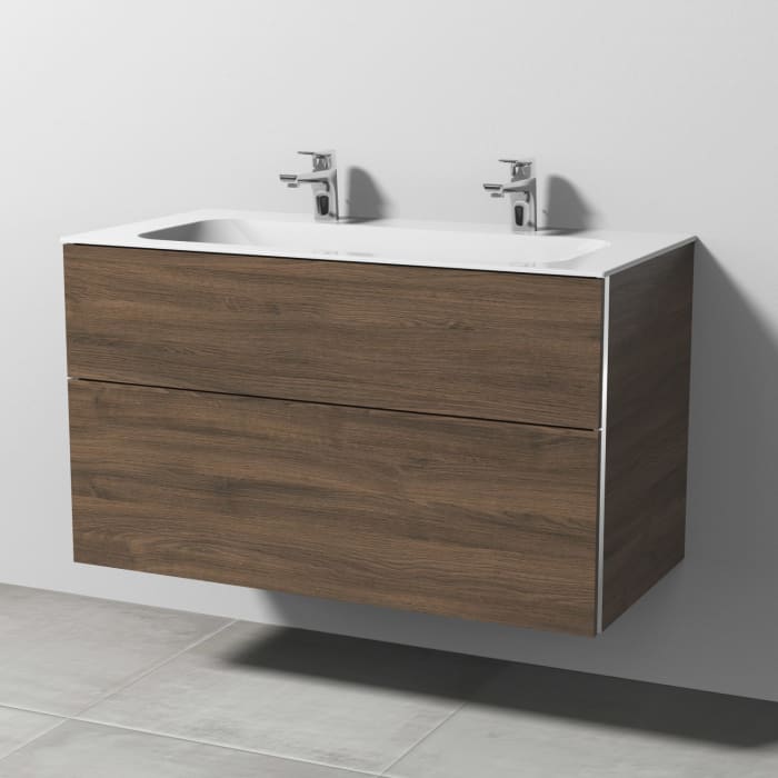 Sanipa 3way Kombination mit Keramik-Doppelwaschtisch Finion 100 cm, 2 Auszüge mit Griff-Leiste