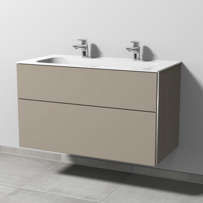 Sanipa 3way Kombination mit Keramik-Doppelwaschtisch Finion 100 cm, 2 Auszüge mit Griff-Leiste