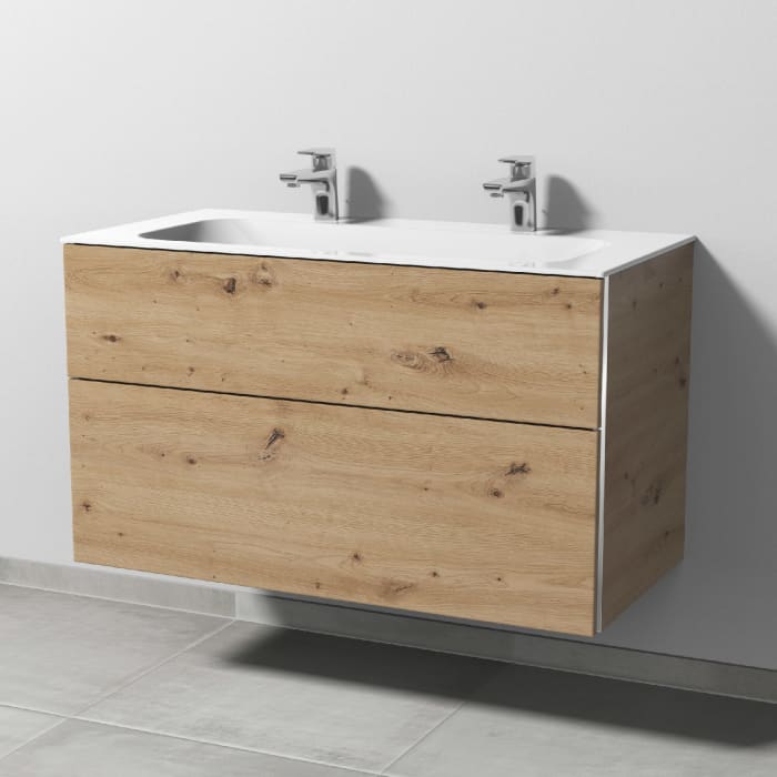 Sanipa 3way Kombination mit Keramik-Doppelwaschtisch Finion 100 cm, 2 Auszüge mit Griff-Leiste