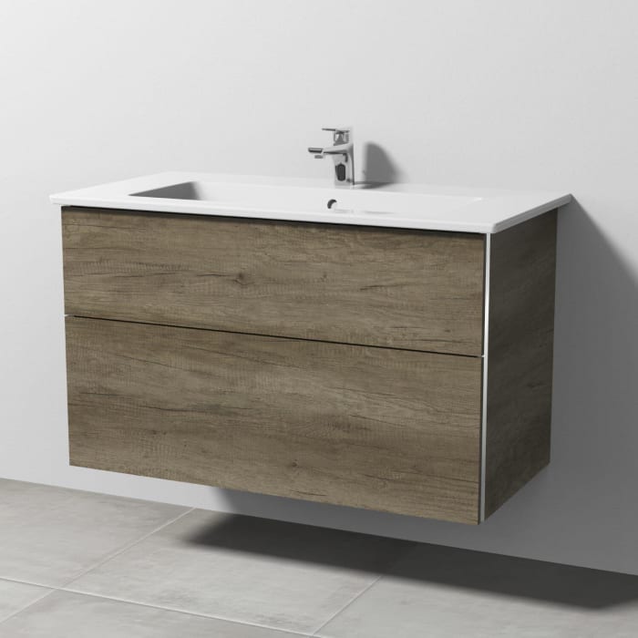 Sanipa 3way Kombination mit Keramikwaschtisch Venticello 100 cm, 2 Auszüge mit Stangengriff 0101