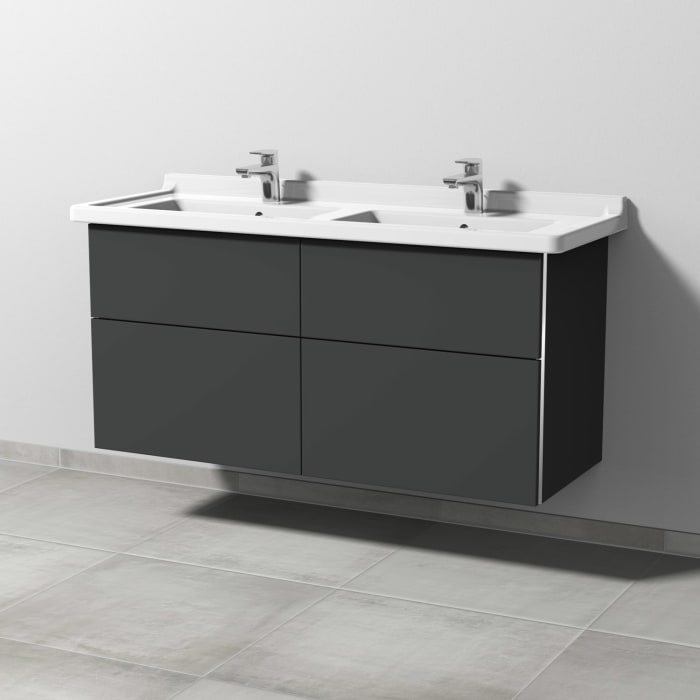 Sanipa 3way Waschtischunterbau für Keramik-Doppelwaschtisch Starck 3 130 cm, 4 Auszüge mit Griffleisten