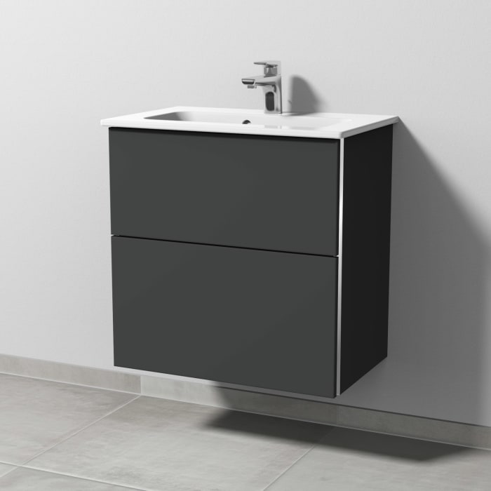 Sanipa 3way Waschtischunterbau für Keramik-Waschtisch ME by Starck 63 cm, 2 Auszüge mit Griffleisten, geringere Tiefe