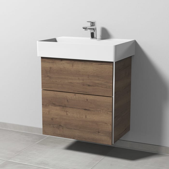 Sanipa 3way Waschtischunterbau für Keramik-Waschtisch Dura Square 60 cm, 2 Auszüge mit Griffleisten, geringere Tiefe