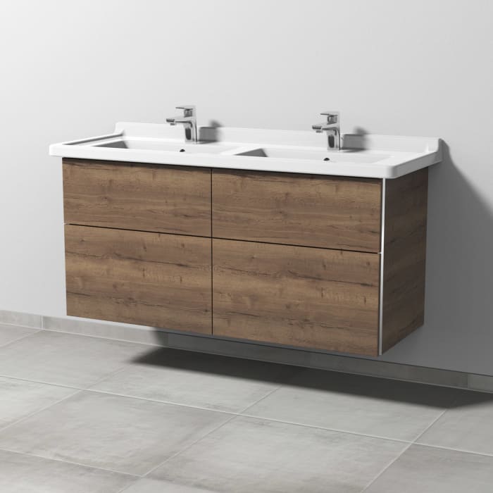 Sanipa 3way Waschtischunterbau für Keramik-Doppelwaschtisch Starck 3 130 cm, 4 Auszüge mit Griffleisten