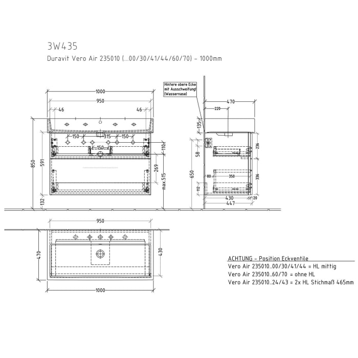 Sanipa 3way Waschtischunterbau für Keramik-Waschtisch Vero Air 100 cm, 2 Auszüge mit Griffleisten