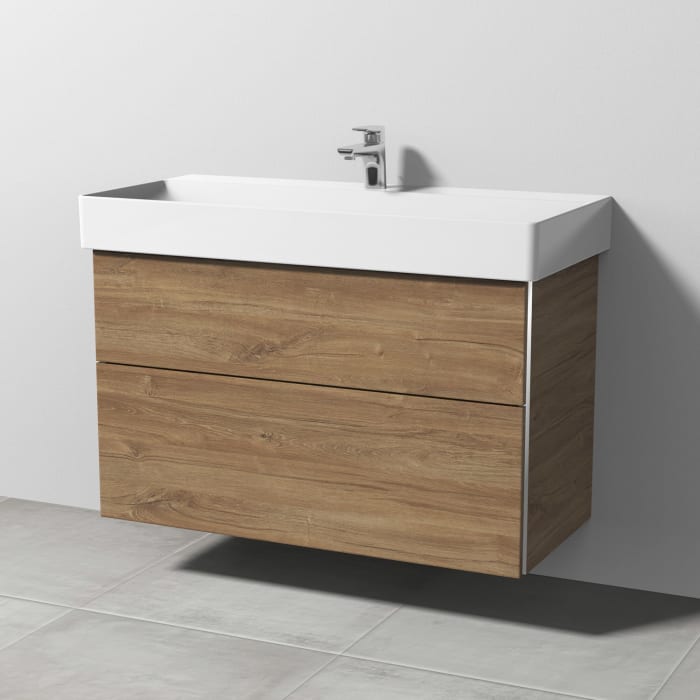 Sanipa 3way Waschtischunterbau für Keramik-Waschtisch Dura Square 100 cm, 2 Auszüge mit Griffleisten