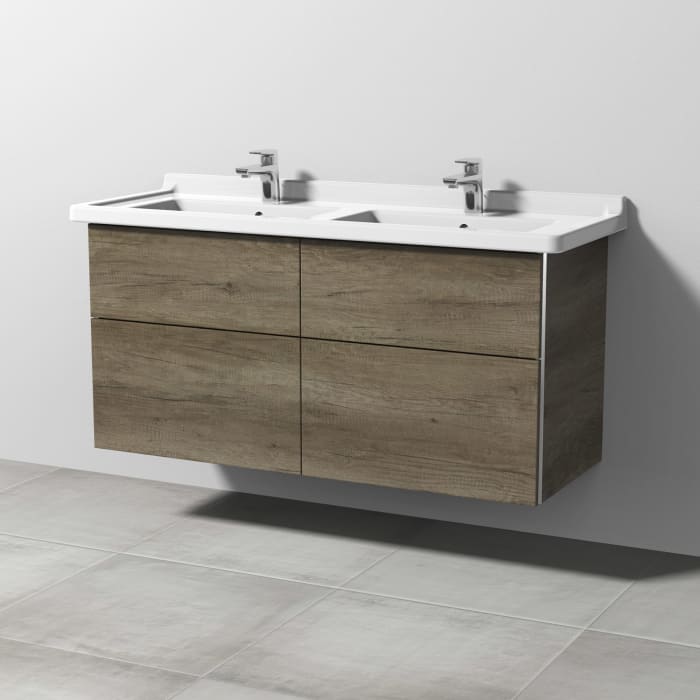 Sanipa 3way Waschtischunterbau für Keramik-Doppelwaschtisch Starck 3 130 cm, 4 Auszüge mit Griffleisten