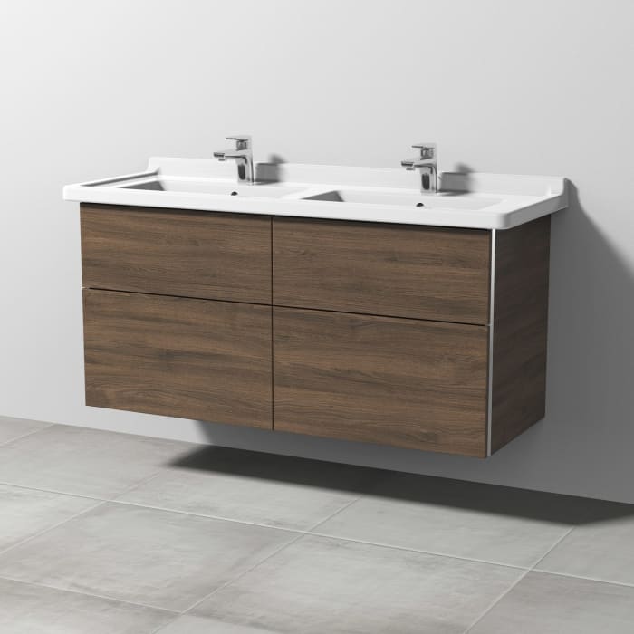 Sanipa 3way Waschtischunterbau für Keramik-Doppelwaschtisch Starck 3 130 cm, 4 Auszüge mit Griffleisten