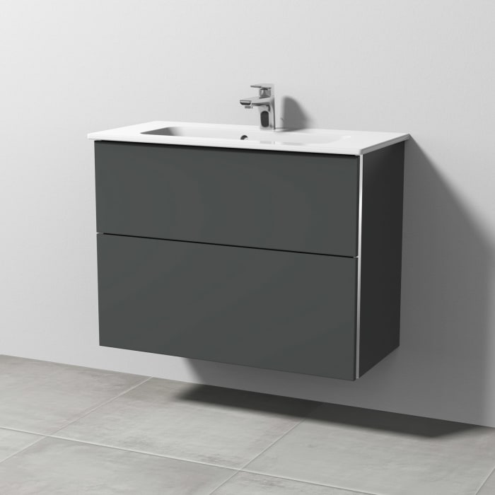 Sanipa 3way Waschtischunterbau für Keramik-Waschtisch ME by Starck 83 cm, 2 Auszüge mit Griffleisten, geringere Tiefe