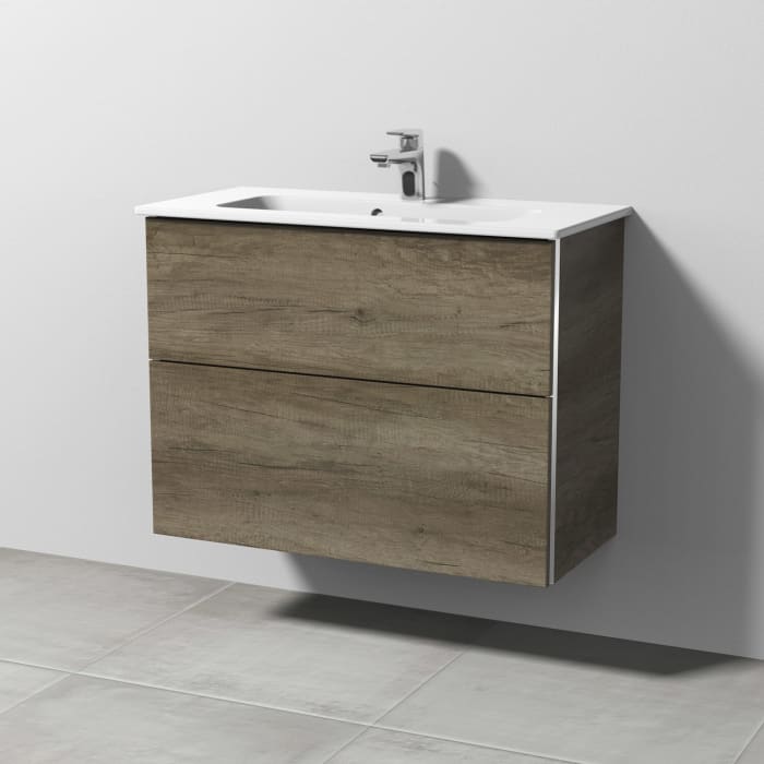 Sanipa 3way Waschtischunterbau für Keramik-Waschtisch ME by Starck 83 cm, 2 Auszüge mit Griffleisten, geringere Tiefe