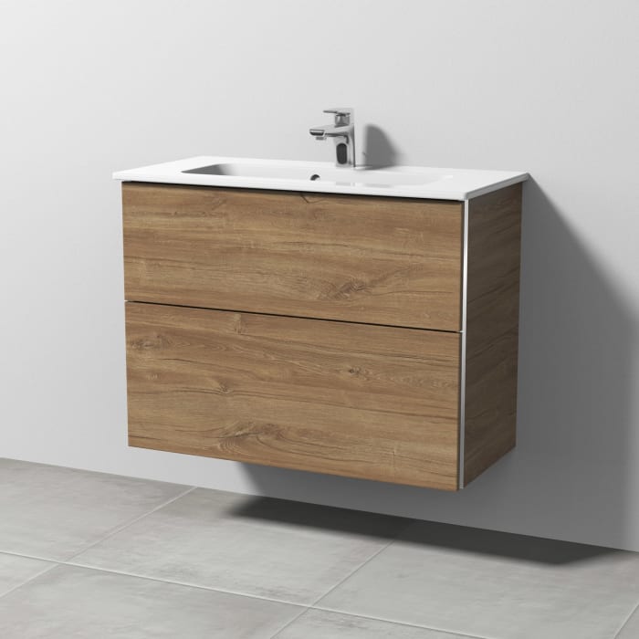 Sanipa 3way Waschtischunterbau für Keramik-Waschtisch ME by Starck 83 cm, 2 Auszüge mit Griffleisten, geringere Tiefe