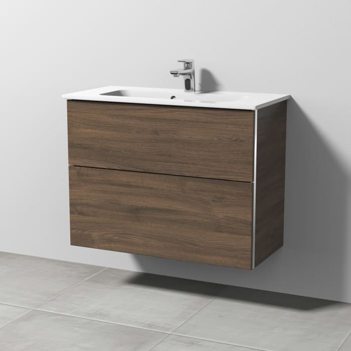 Sanipa 3way Waschtischunterbau für Keramik-Waschtisch ME by Starck 83 cm, 2 Auszüge mit Griffleisten, geringere Tiefe