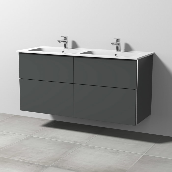 Sanipa 3way Waschtischunterbau für Keramik-Doppelwaschtisch ME by Starck 130 cm, 4 Auszüge mit Griffleisten
