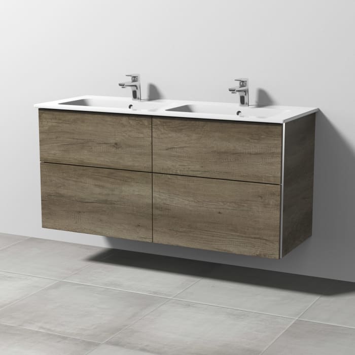 Sanipa 3way Waschtischunterbau für Keramik-Doppelwaschtisch ME by Starck 130 cm, 4 Auszüge mit Griffleisten