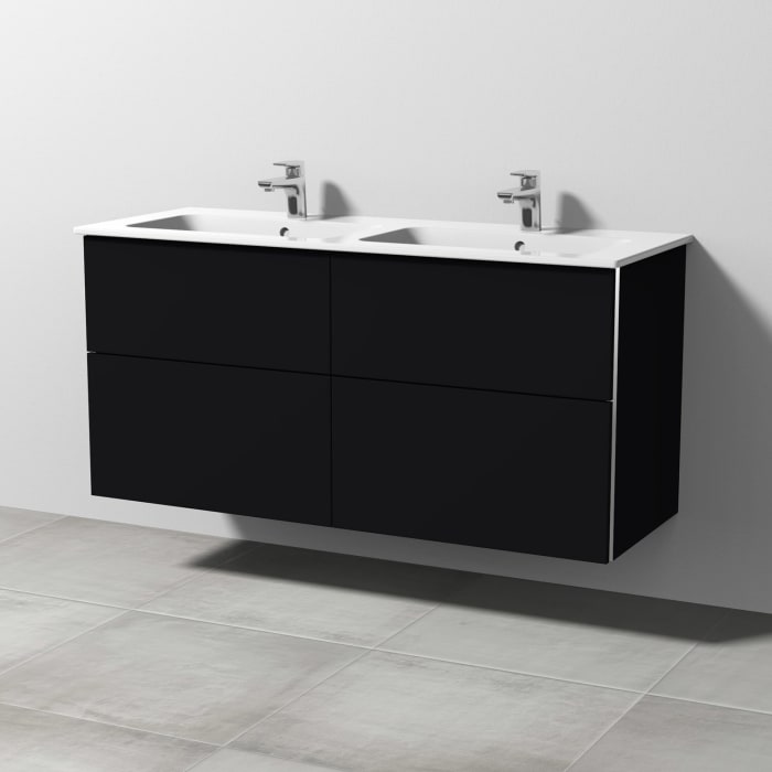 Sanipa 3way Waschtischunterbau für Keramik-Doppelwaschtisch ME by Starck 130 cm, 4 Auszüge mit Griffleisten