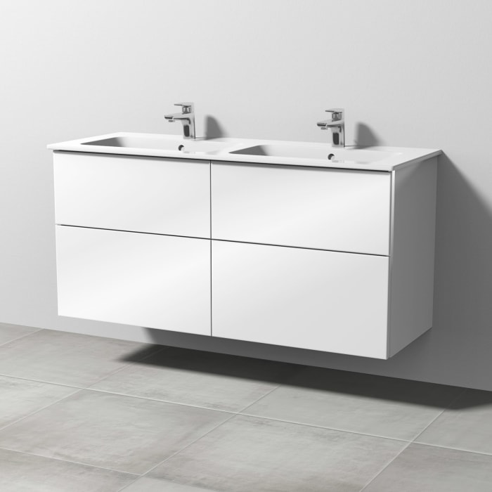 Sanipa 3way Waschtischunterbau für Keramik-Doppelwaschtisch ME by Starck 130 cm, 4 Auszüge mit Griffleisten