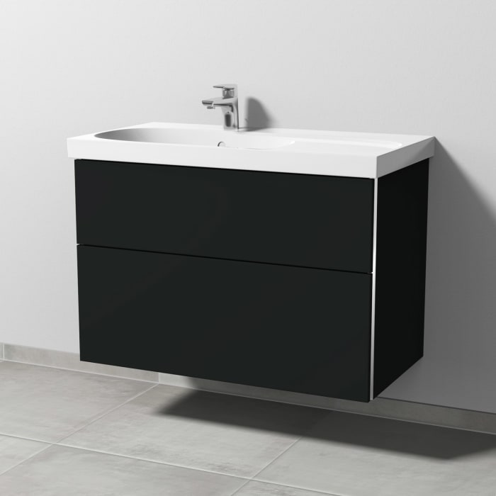 Sanipa 3way Waschtischunterbau für Keramik-Waschtisch Acanto 90 cm Ablagefläche rechts, 2 Auszüge mit Griffleisten