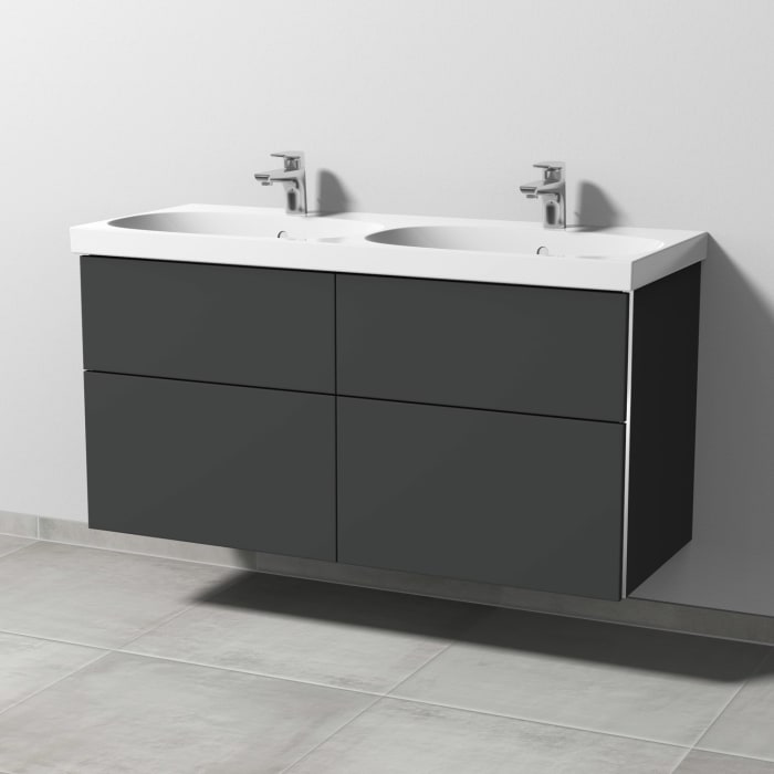Sanipa 3way Waschtischunterbau für Keramik-Doppelwaschtisch Acanto 120 cm, 4 Auszüge mit Griffleisten