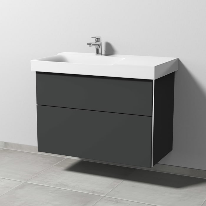 Sanipa 3way Waschtischunterbau für Keramik-Waschtisch Xeno² 90 cm, 2 Auszüge mit Griffleisten, Ablagefläche rechts