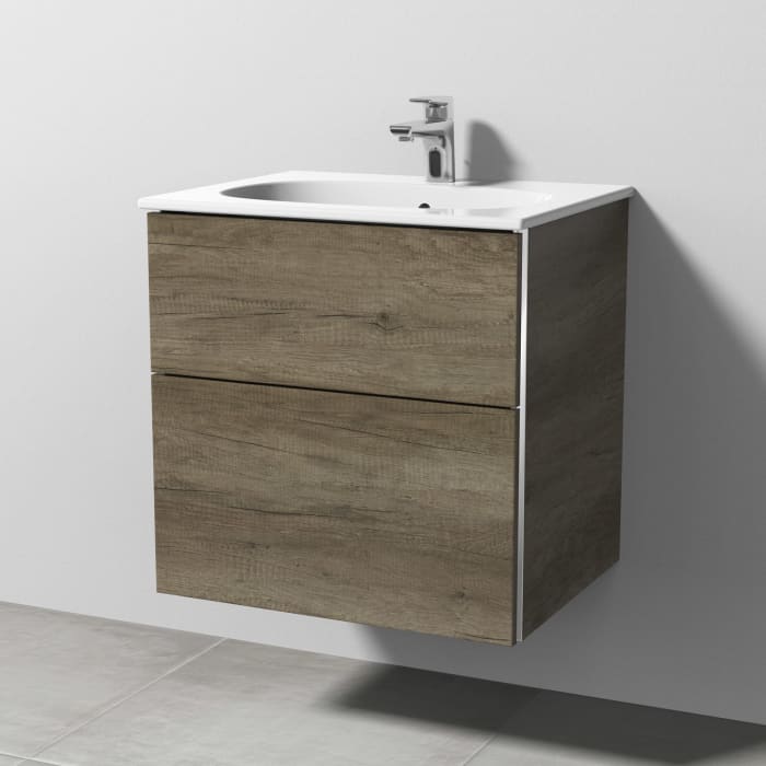 Sanipa 3way Waschtischunterbau für Keramik-Waschtisch Acanto Slim 60 cm, 2 Auszüge mit Griffleisten