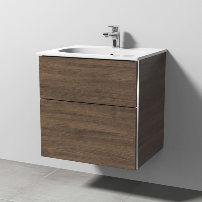 Sanipa 3way Waschtischunterbau für Keramik-Waschtisch Acanto Slim 60 cm, 2 Auszüge mit Griffleisten