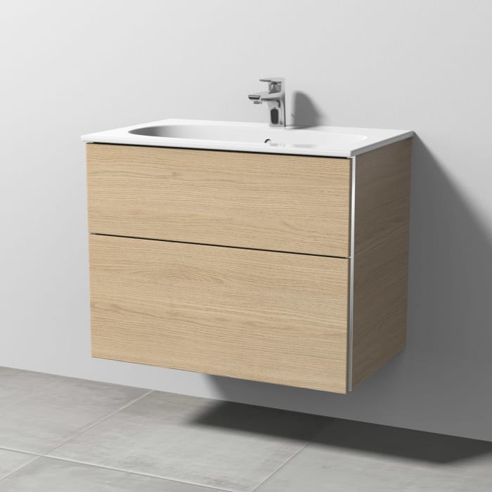Sanipa 3way Waschtischunterbau für Keramik-Waschtisch Acanto Slim 75 cm, 2 Auszüge mit Griffleisten