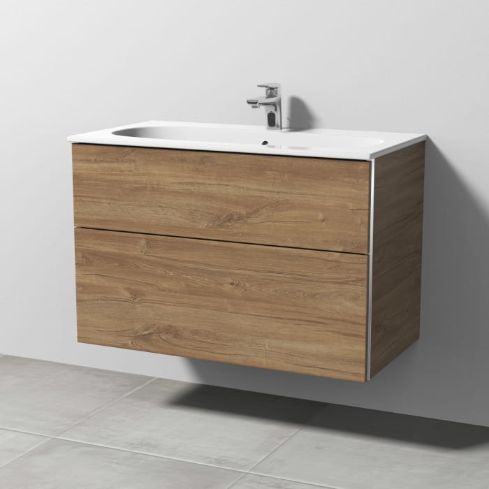 Sanipa 3way Waschtischunterbau für Keramik-Waschtisch Acanto Slim 90 cm, 2 Auszüge mit Griffleisten