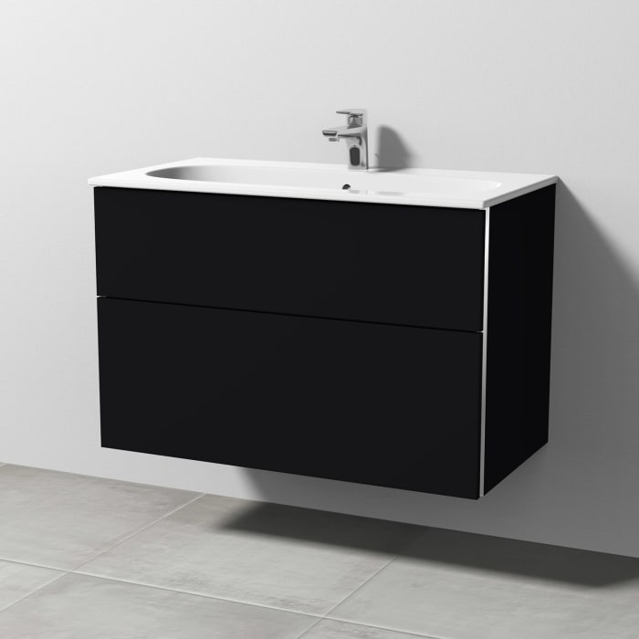 Sanipa 3way Waschtischunterbau für Keramik-Waschtisch Acanto Slim 90 cm, 2 Auszüge mit Griffleisten